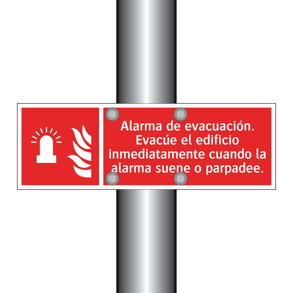 Alarma de evacuación. Evacúe el edificio inmediatamente cuando la alarma suene o parpadee.