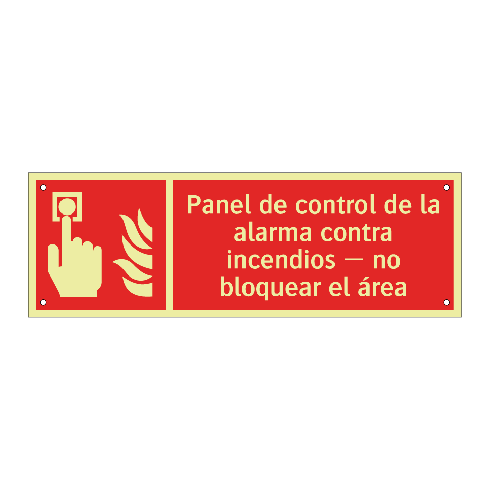 Panel de control de la alarma contra incendios — no bloquear el área