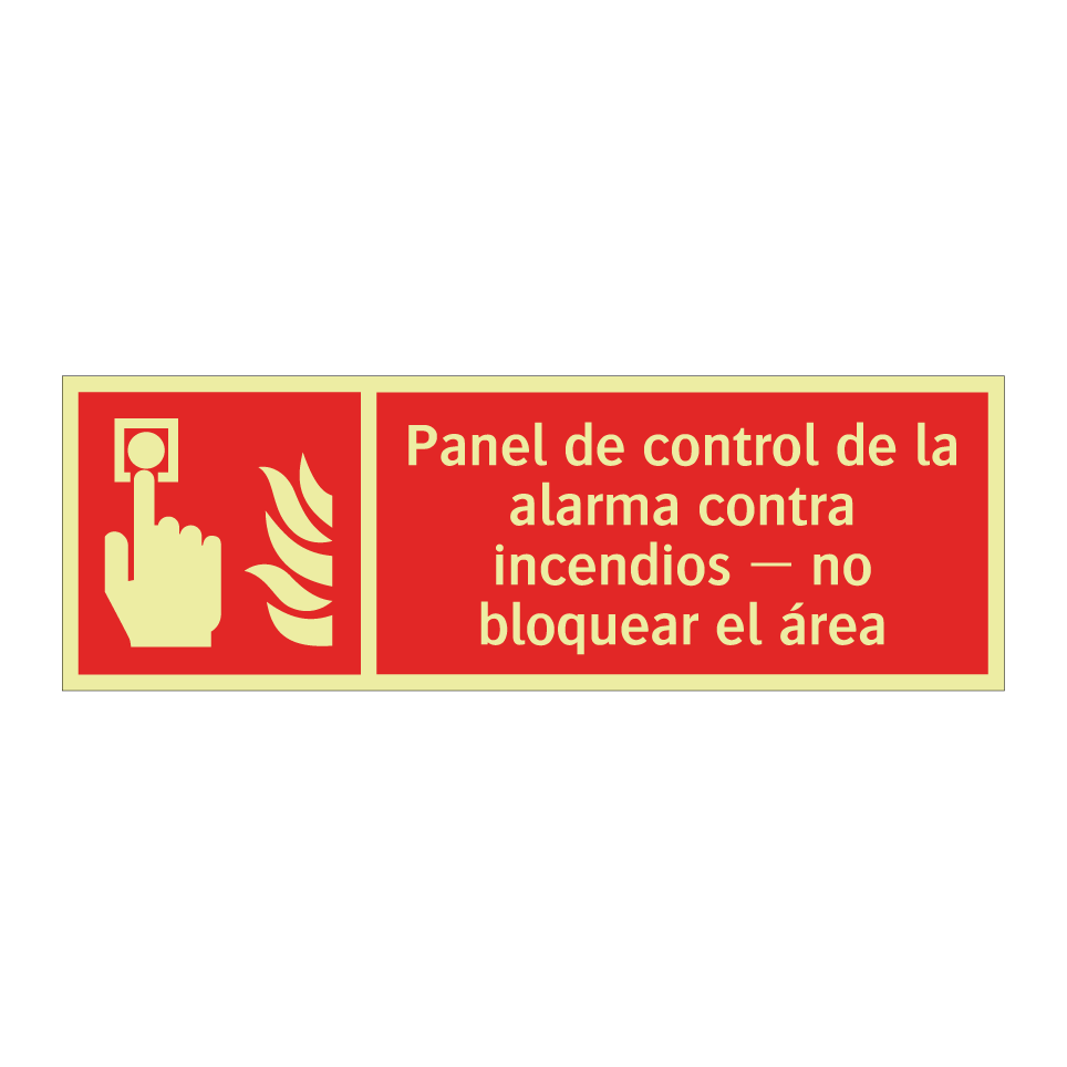 Panel de control de la alarma contra incendios — no bloquear el área