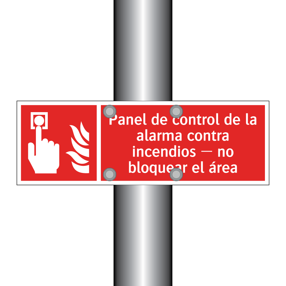 Panel de control de la alarma contra incendios — no bloquear el área