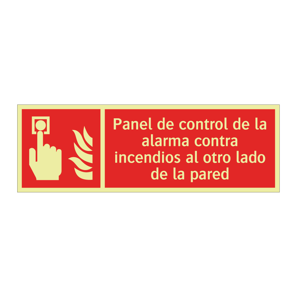 Panel de control de la alarma contra incendios al otro lado de la pared