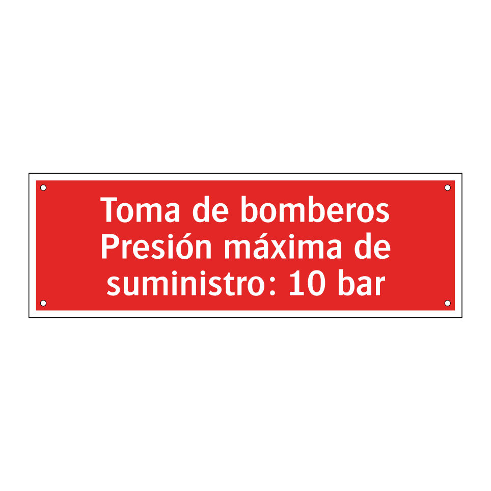 Toma de bomberos Presión máxima de suministro: 10 bar