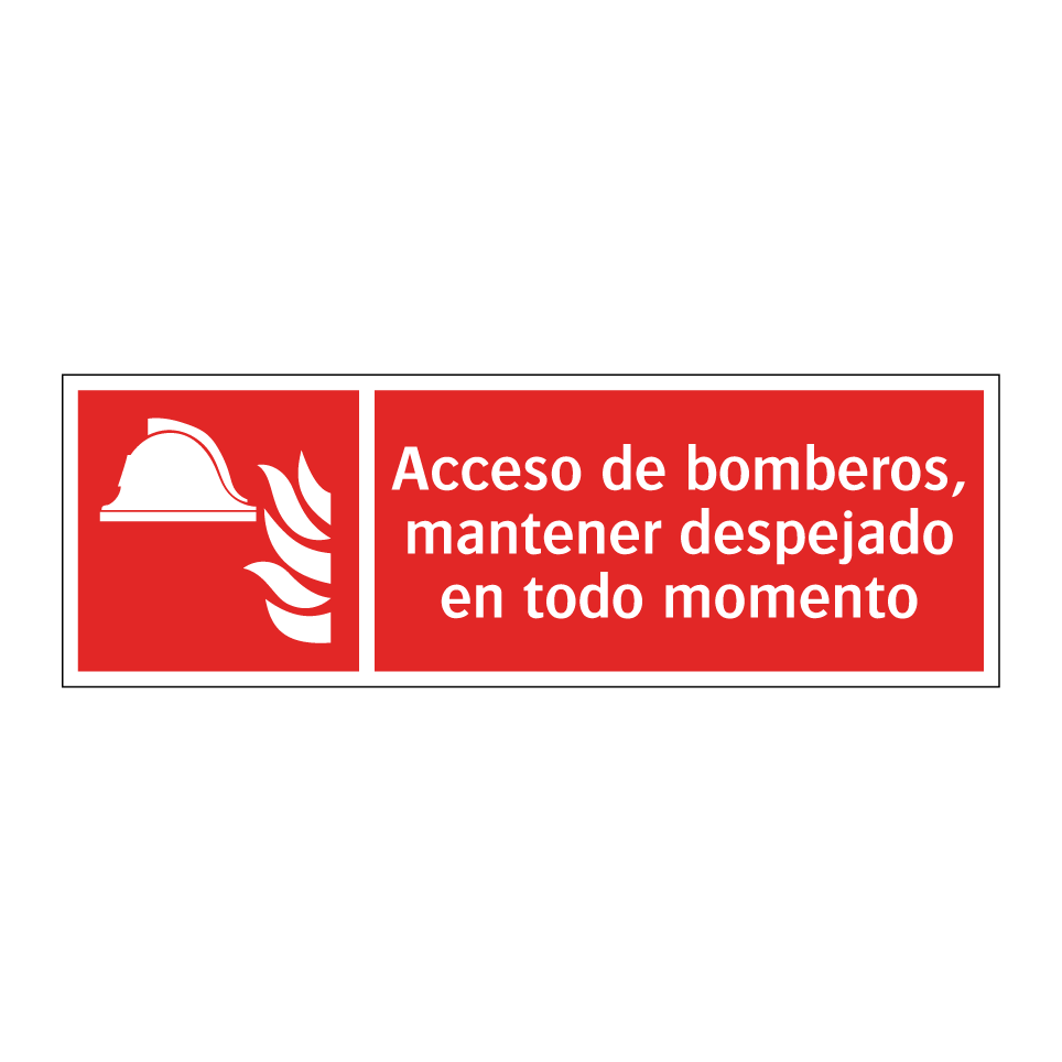 Acceso de bomberos, mantener despejado en todo momento