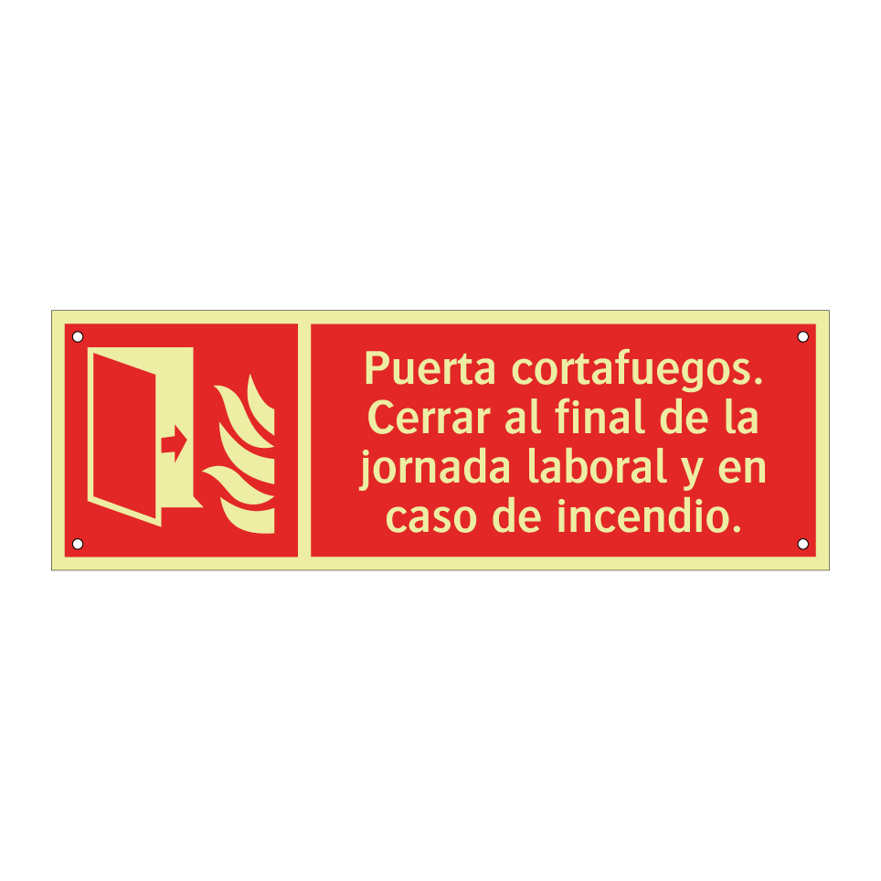 Puerta cortafuegos. Cerrar al final de la jornada laboral y en caso de incendio.