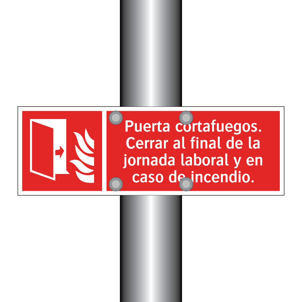 Puerta cortafuegos. Cerrar al final de la jornada laboral y en caso de incendio.