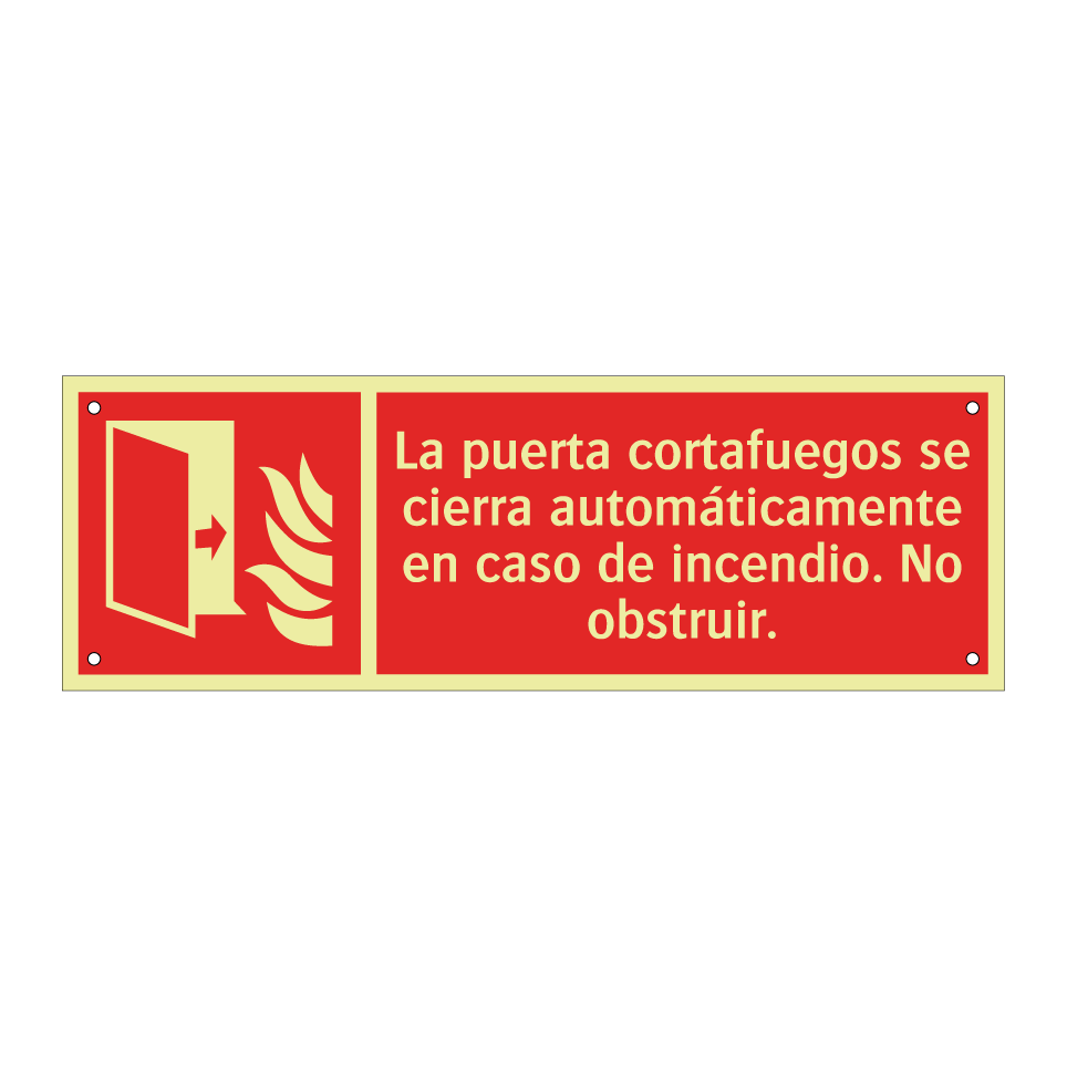 La puerta cortafuegos se cierra automáticamente en caso de incendio. No obstruir.