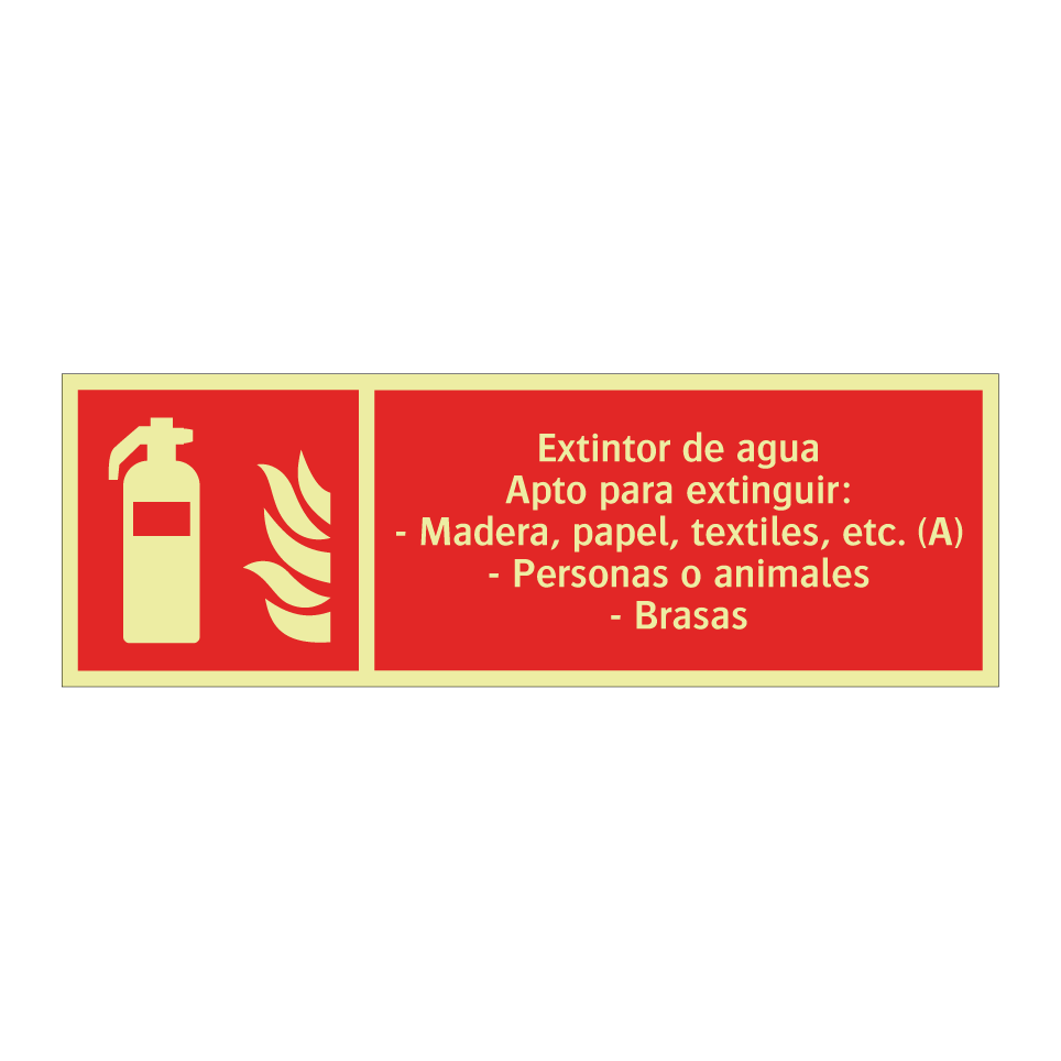 Extintor de agua Apto para extinguir: - Madera, papel, textiles, etc. (A) - Personas o animales - Brasas