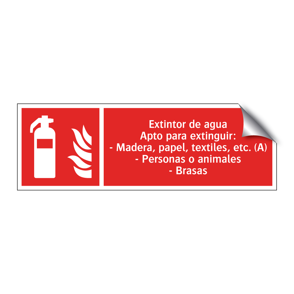 Extintor de agua Apto para extinguir: - Madera, papel, textiles, etc. (A) - Personas o animales - Brasas