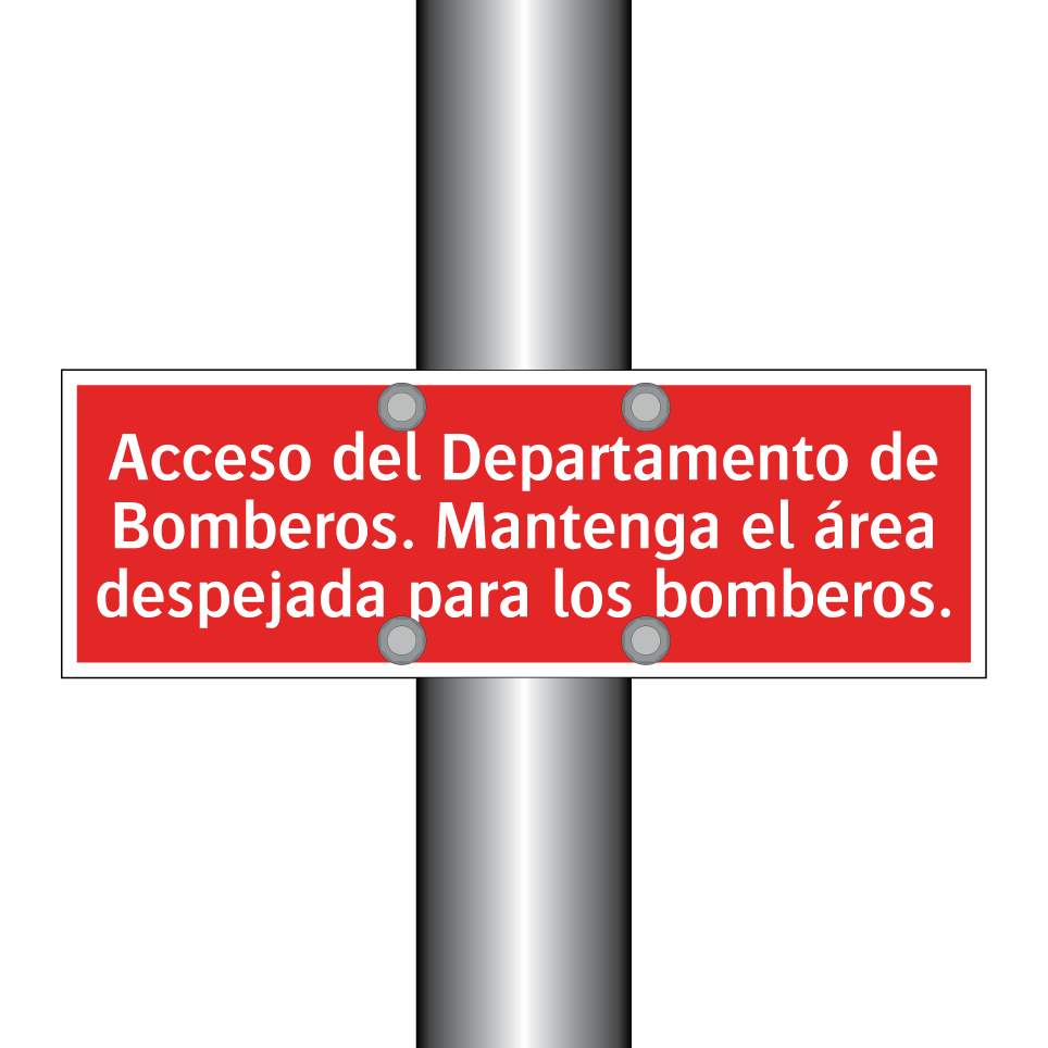 Acceso del Departamento de Bomberos. Mantenga el área despejada para los bomberos.