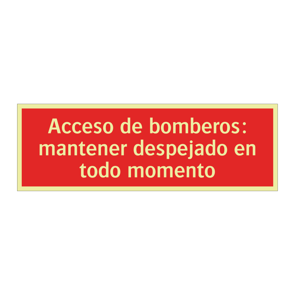 Acceso de bomberos: mantener despejado en todo momento