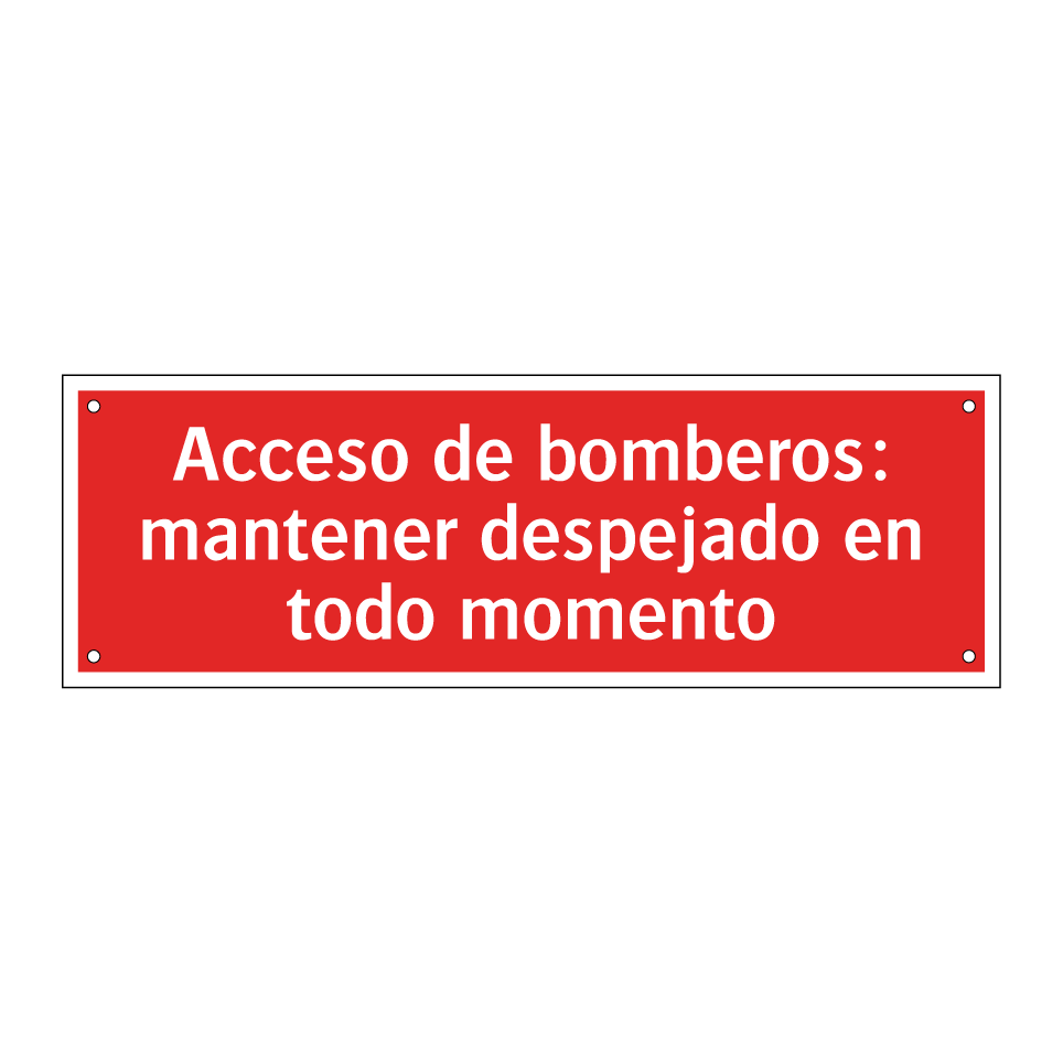 Acceso de bomberos: mantener despejado en todo momento