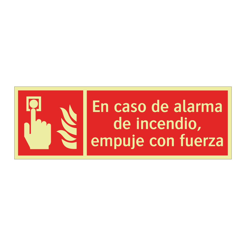En caso de alarma de incendio, empuje con fuerza