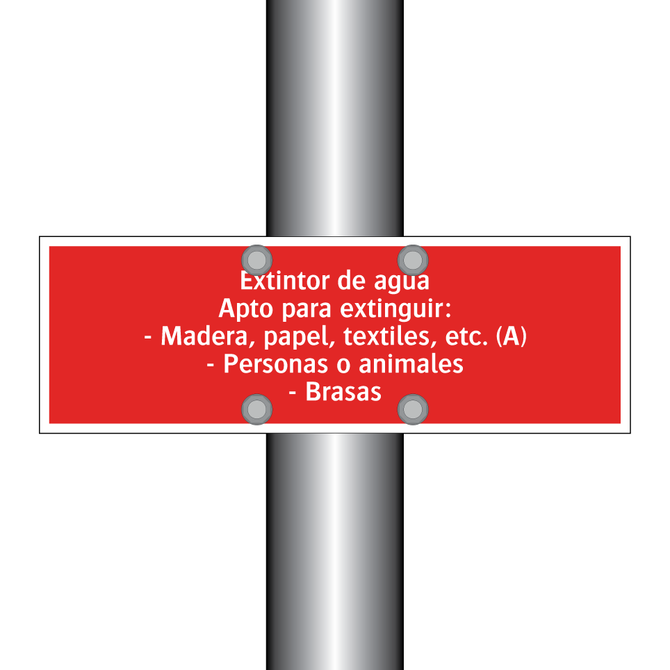 Extintor de agua Apto para extinguir: - Madera, papel, textiles, etc. (A) - Personas o animales - Brasas