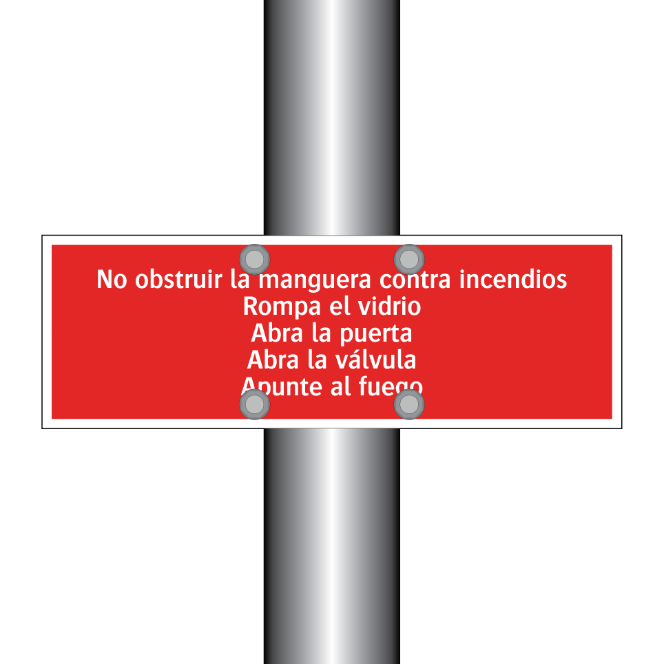 No obstruir la manguera contra incendios Rompa el vidrio Abra la puerta Abra la válvula Apunte al fuego