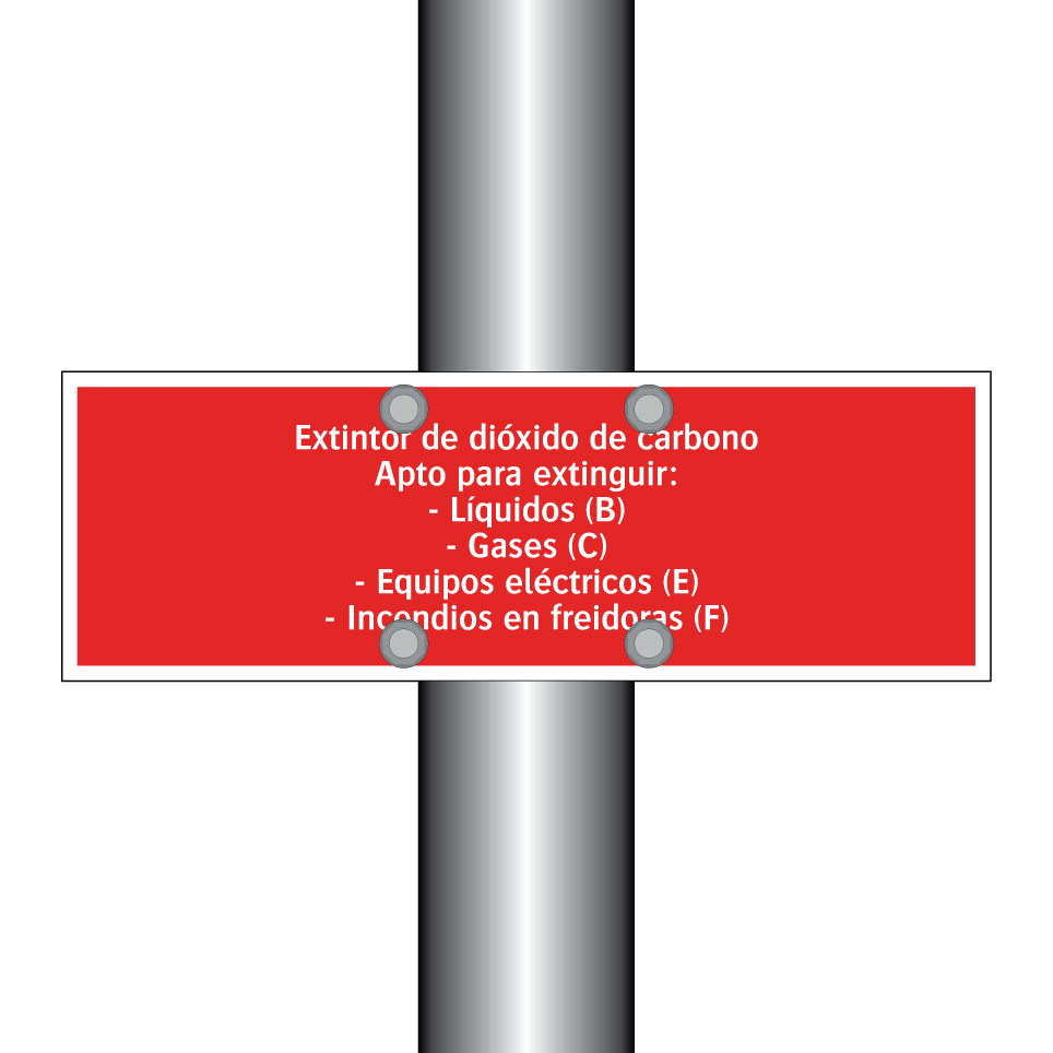 Extintor de dióxido de carbono Apto para extinguir: - Líquidos (B) - Gases (C) - Equipos eléctricos (E) - Incendios en freidoras (F)