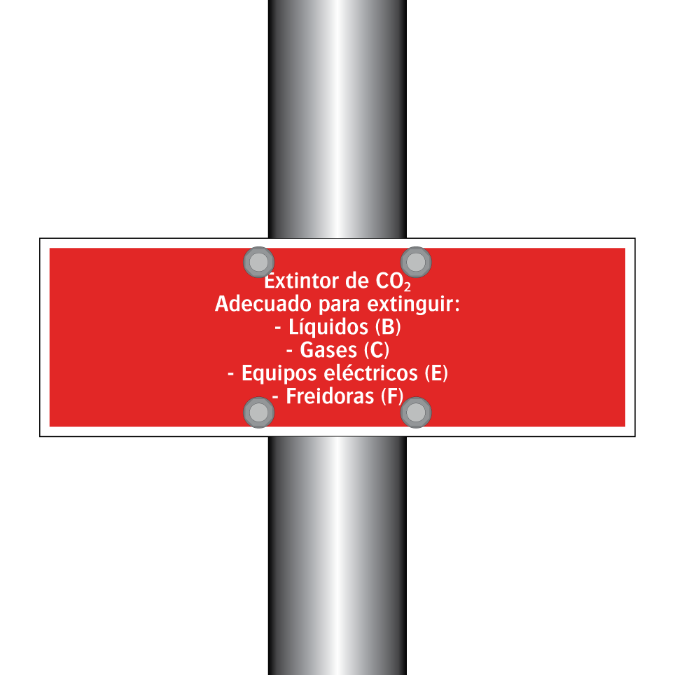 Extintor de CO₂ Adecuado para extinguir: - Líquidos (B) - Gases (C) - Equipos eléctricos (E) - Freidoras (F)