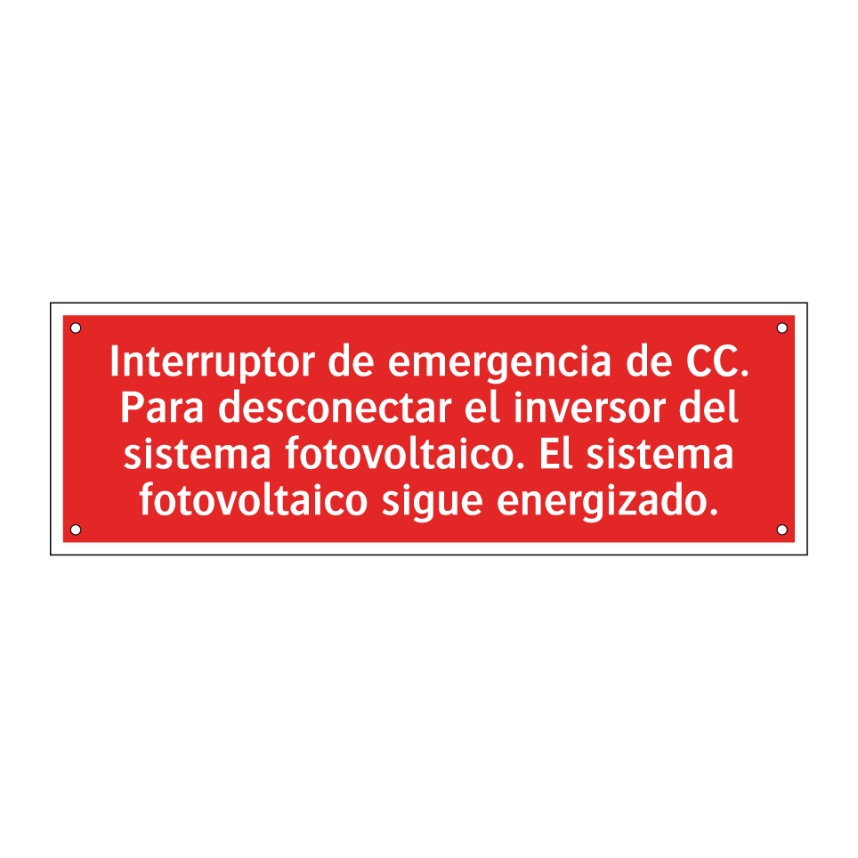 Interruptor de emergencia de CC. Para desconectar el inversor del sistema fotovoltaico. El sistema fotovoltaico sigue energizado.