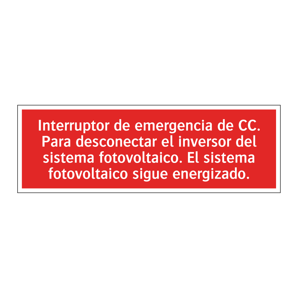 Interruptor de emergencia de CC. Para desconectar el inversor del sistema fotovoltaico. El sistema fotovoltaico sigue energizado.