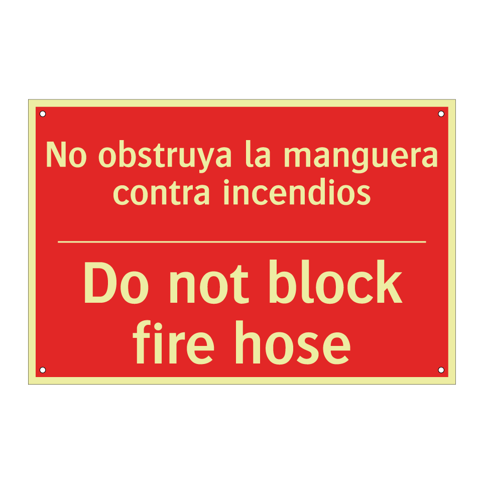 No obstruya la manguera /.../ - Do not block fire hose