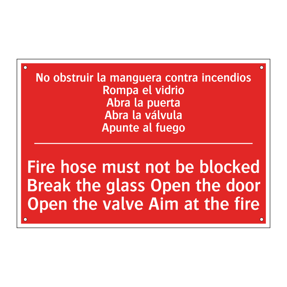 No obstruir la manguera /.../ - Fire hose must not be blocked /.../