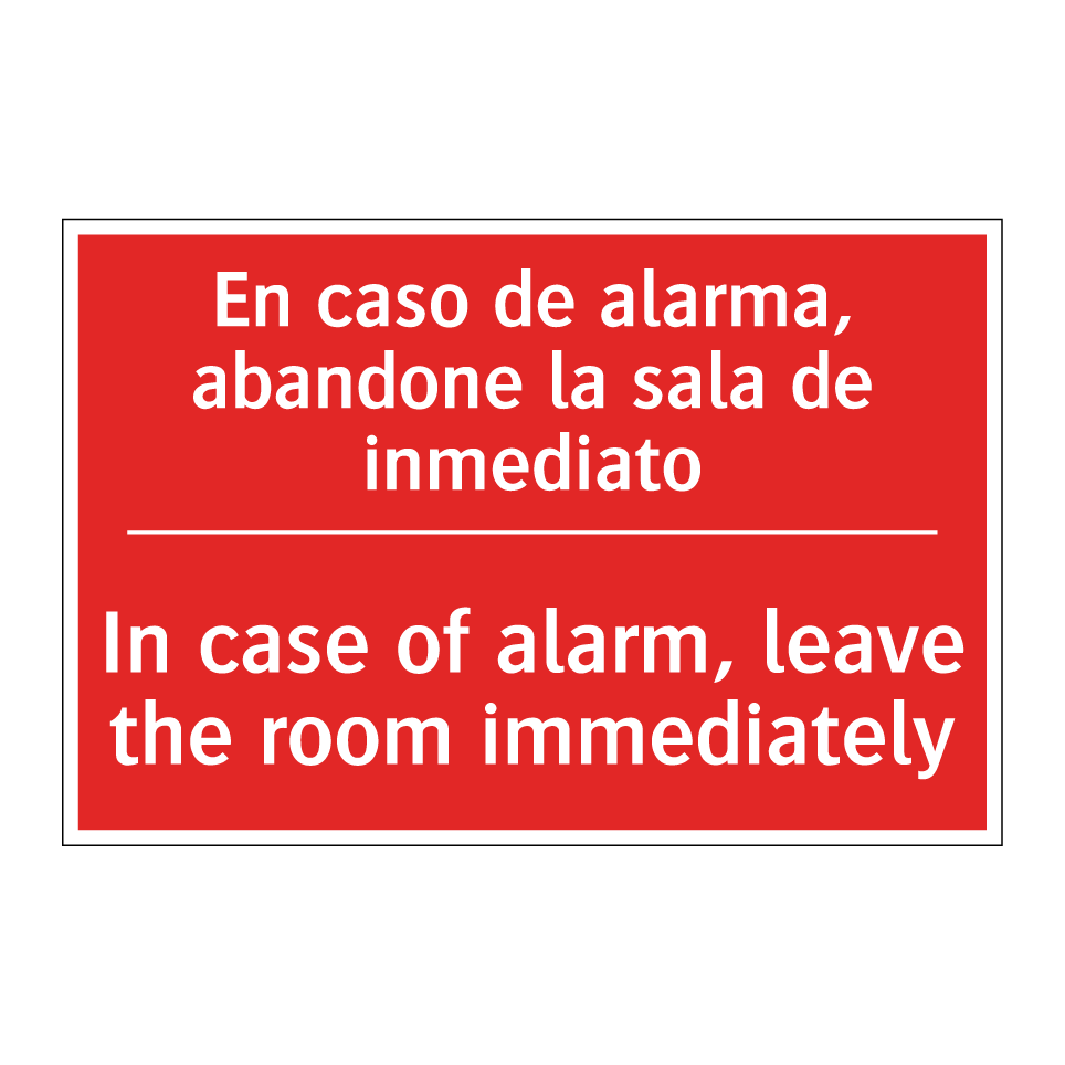En caso de alarma, abandone /.../ - In case of alarm, leave the /.../