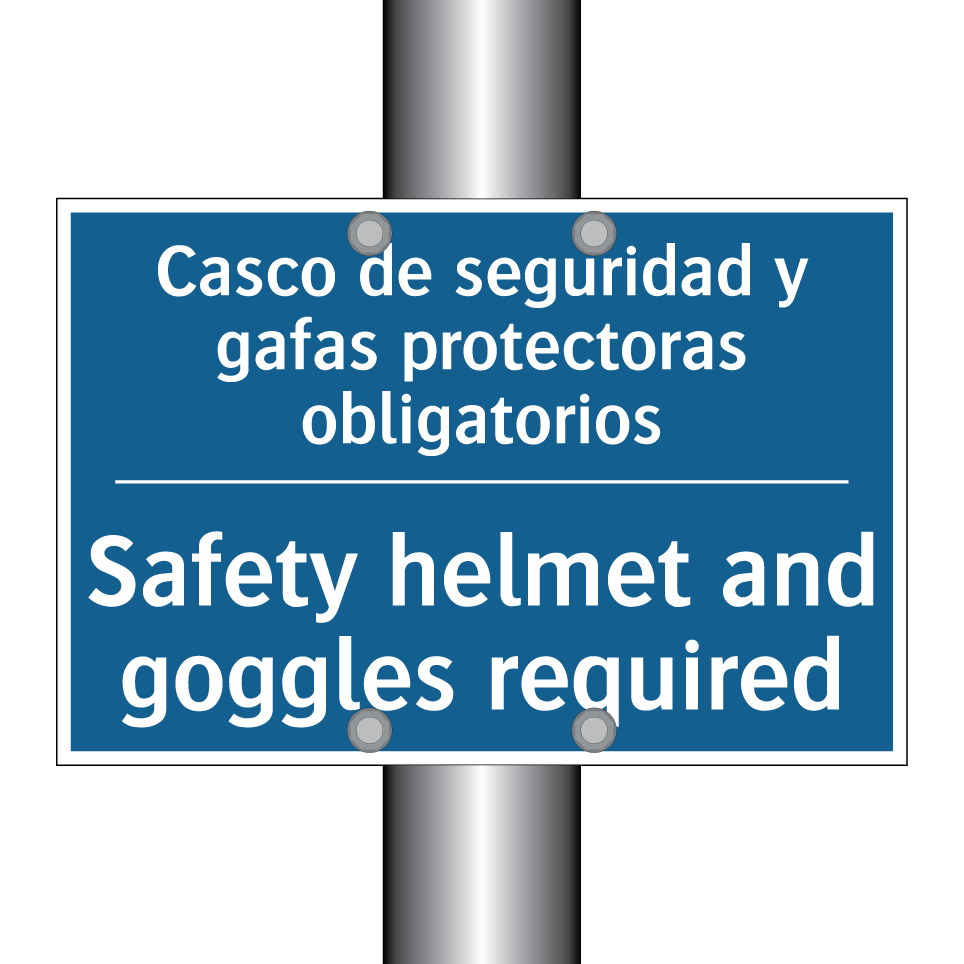Casco de seguridad y gafas protectoras  /.../ - Safety helmet and goggles required /.../