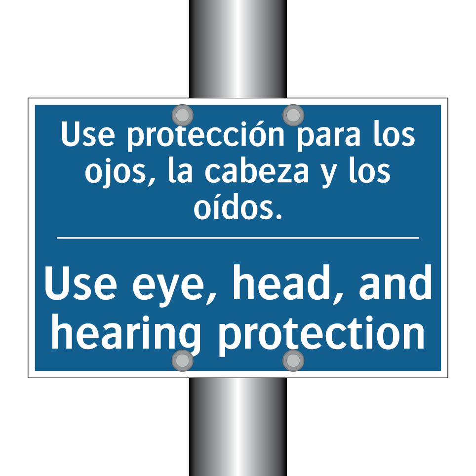 Use protección para los ojos,  /.../ - Use eye, head, and hearing protection /.../
