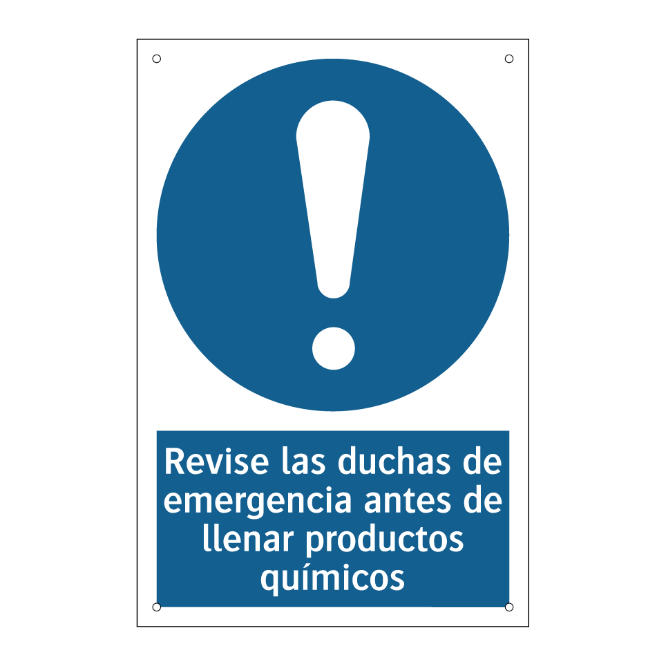 Revise las duchas de emergencia antes de llenar productos químicos