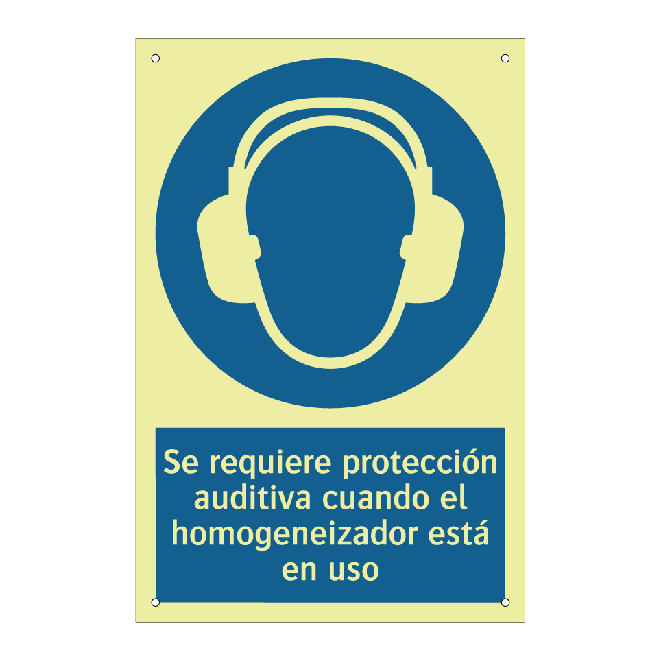 Se requiere protección auditiva cuando el homogeneizador está en uso