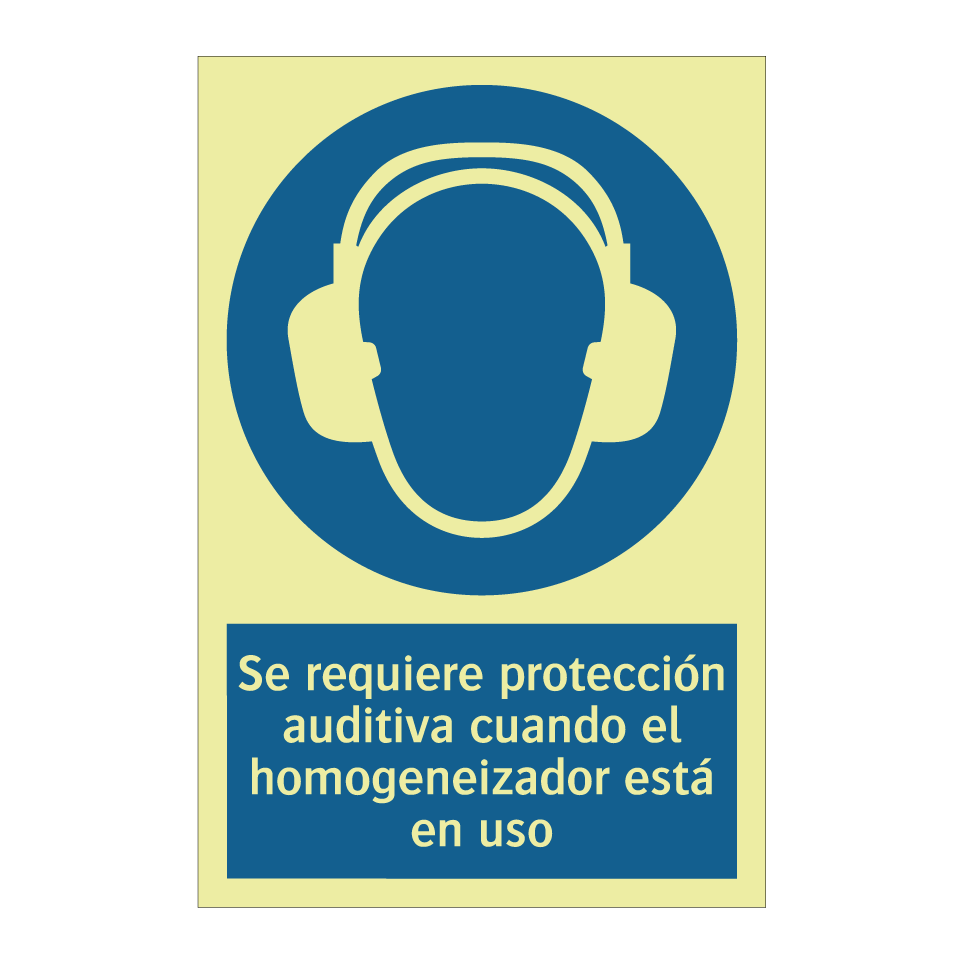 Se requiere protección auditiva cuando el homogeneizador está en uso