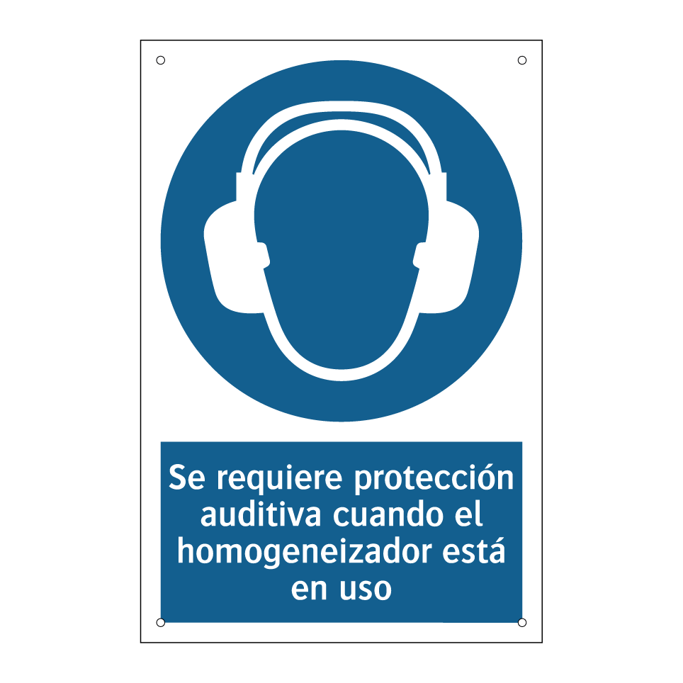 Se requiere protección auditiva cuando el homogeneizador está en uso