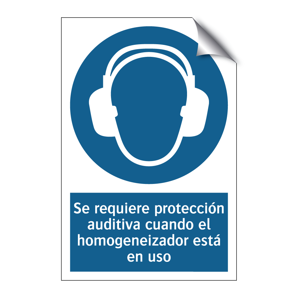 Se requiere protección auditiva cuando el homogeneizador está en uso