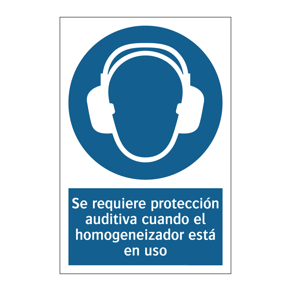 Se requiere protección auditiva cuando el homogeneizador está en uso