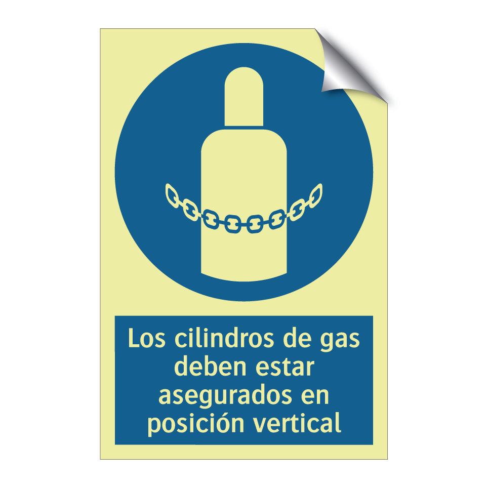Los cilindros de gas deben estar asegurados en posición vertical