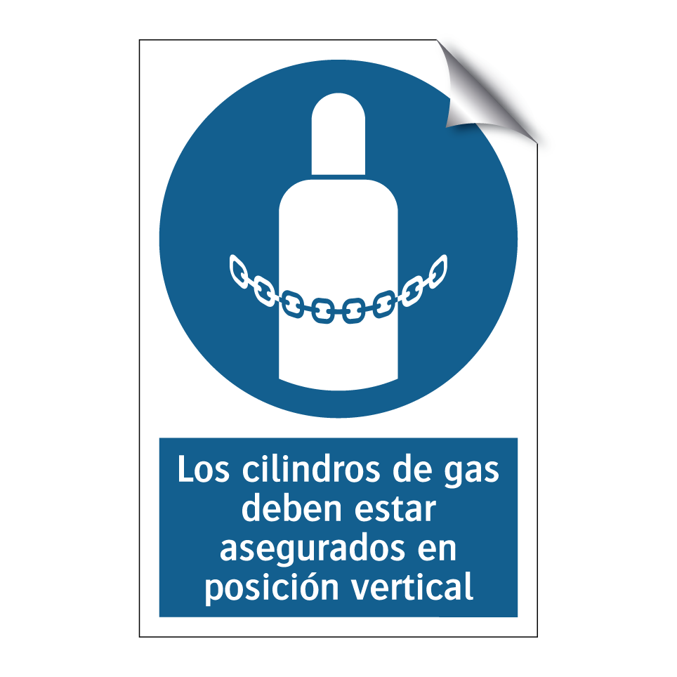 Los cilindros de gas deben estar asegurados en posición vertical