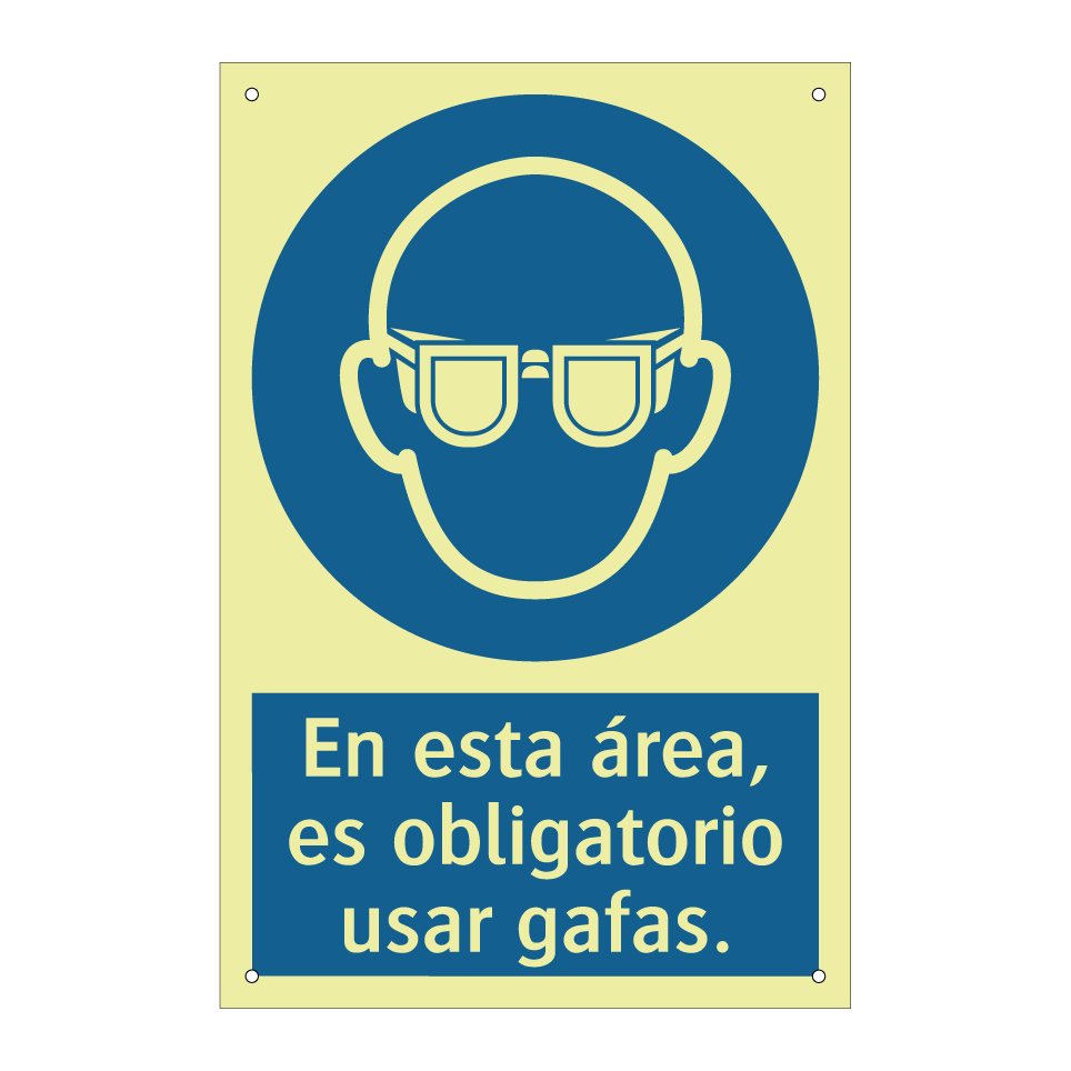 En esta área, es obligatorio usar gafas.