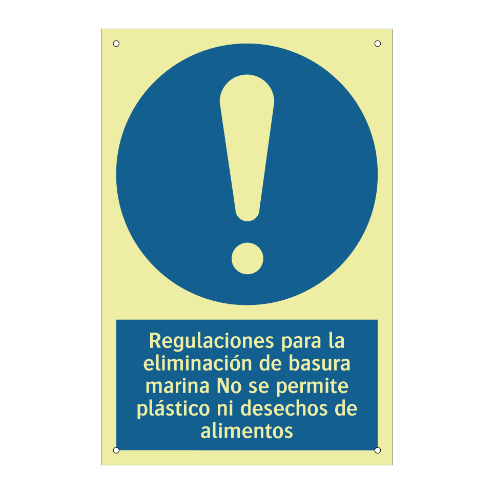 Regulaciones para la eliminación de basura marina No se permite plástico ni desechos de alimentos