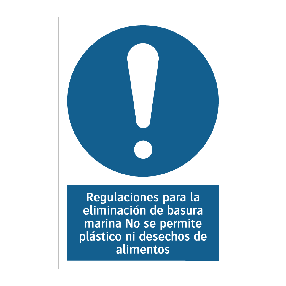 Regulaciones para la eliminación de basura marina No se permite plástico ni desechos de alimentos