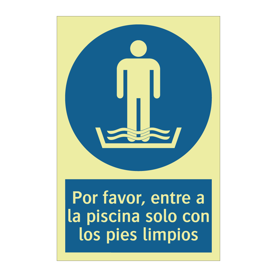 Por favor, entre a la piscina solo con los pies limpios