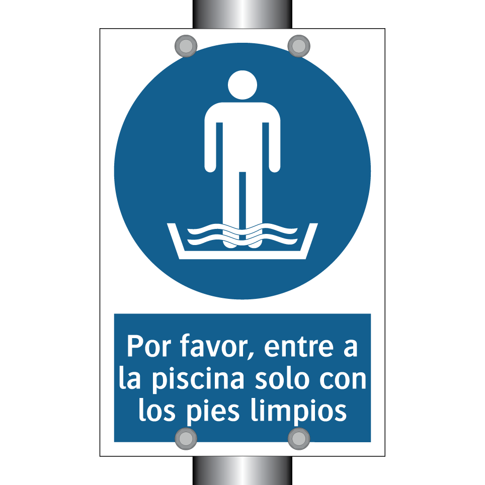 Por favor, entre a la piscina solo con los pies limpios