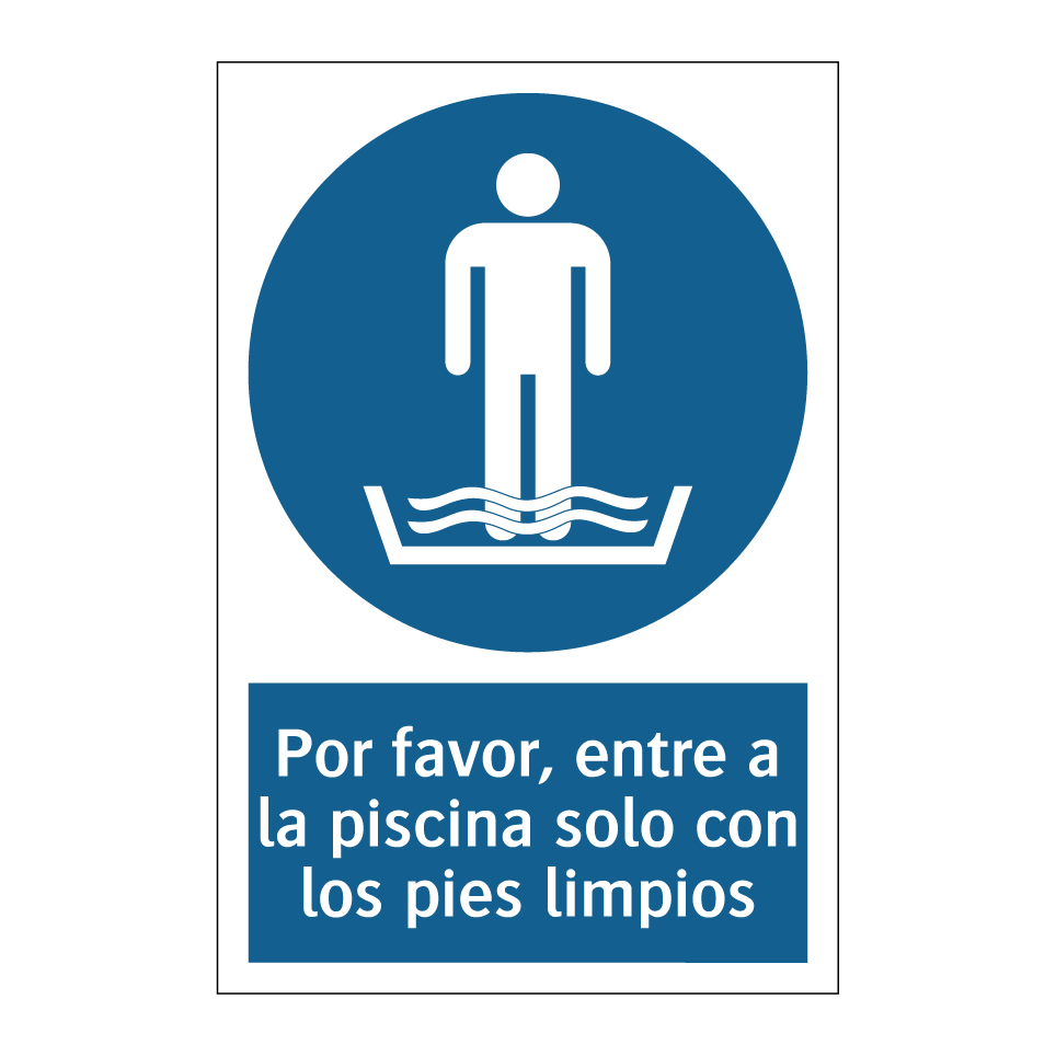 Por favor, entre a la piscina solo con los pies limpios