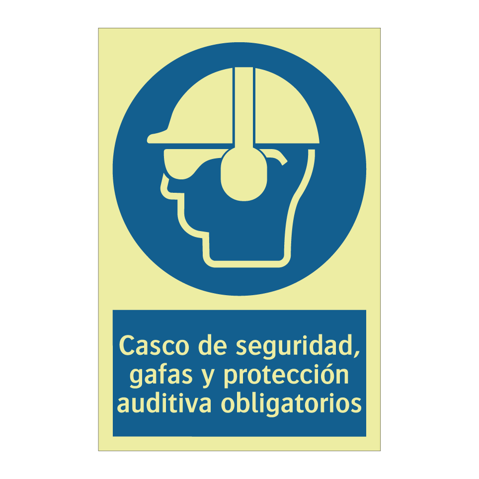 Casco de seguridad, gafas y protección auditiva obligatorios