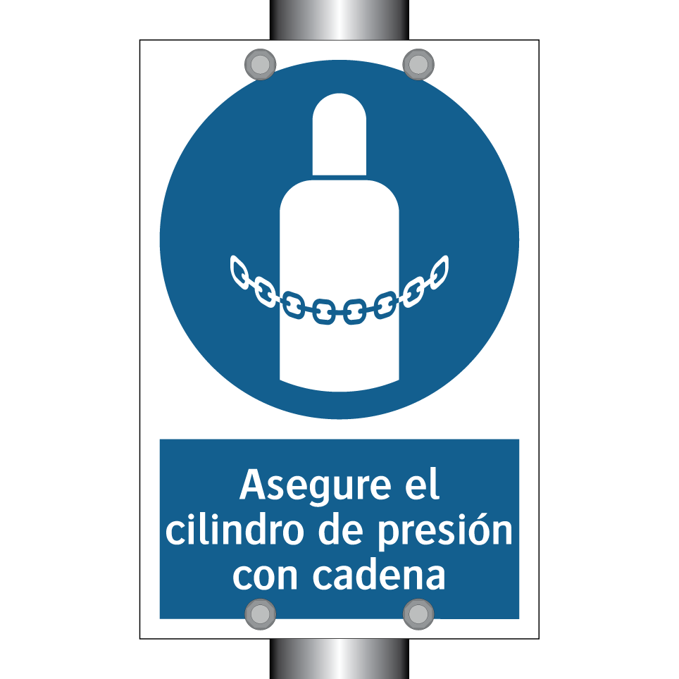 Asegure el cilindro de presión con cadena