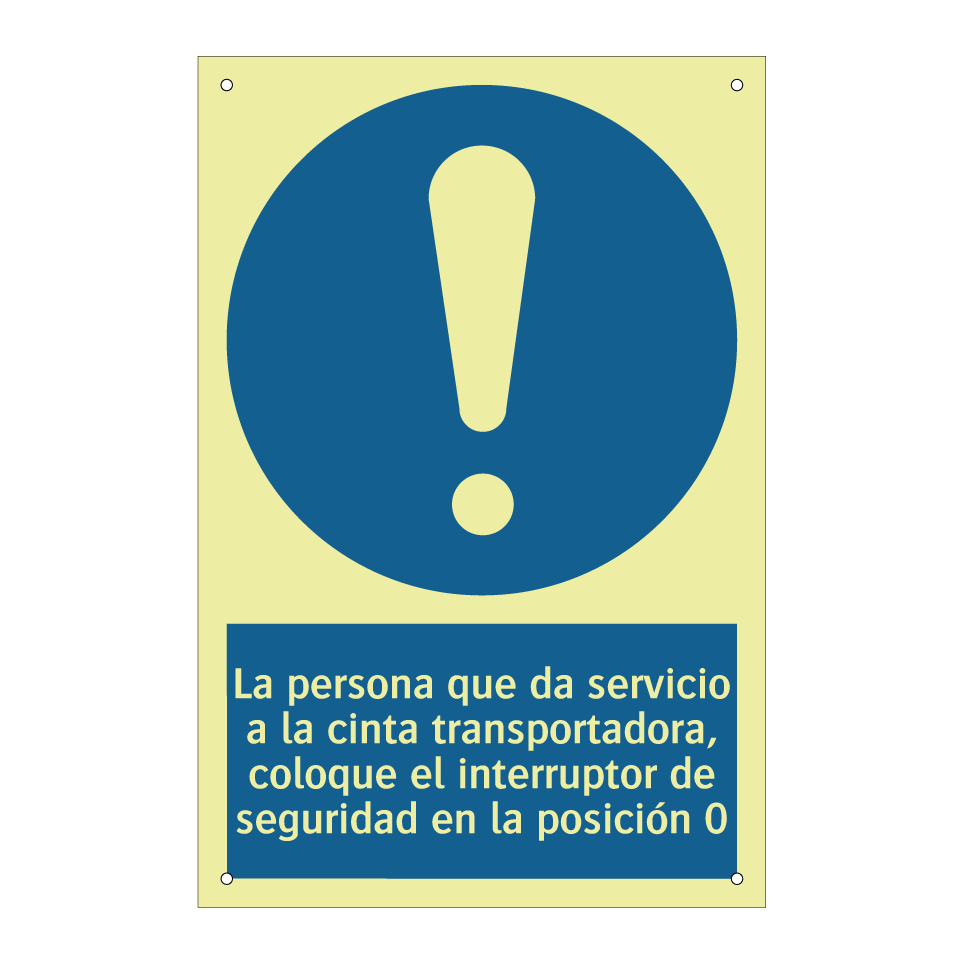 La persona que da servicio a la cinta transportadora, coloque el interruptor de seguridad en la posición 0