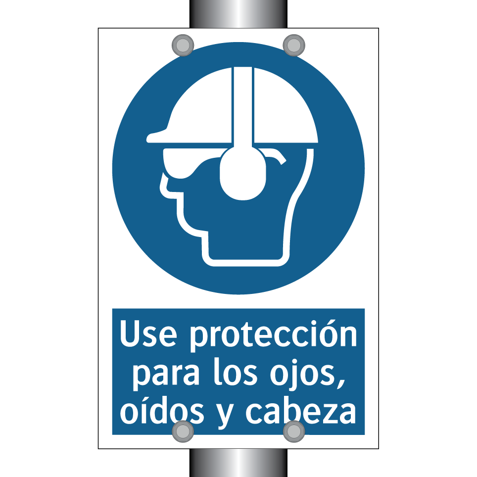 Use protección para los ojos, oídos y cabeza