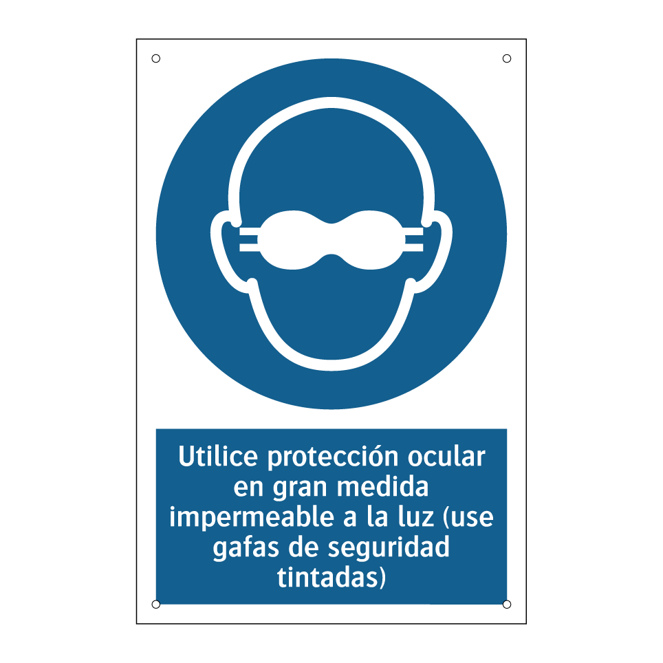 Utilice protección ocular en gran medida impermeable a la luz (use gafas de seguridad tintadas)