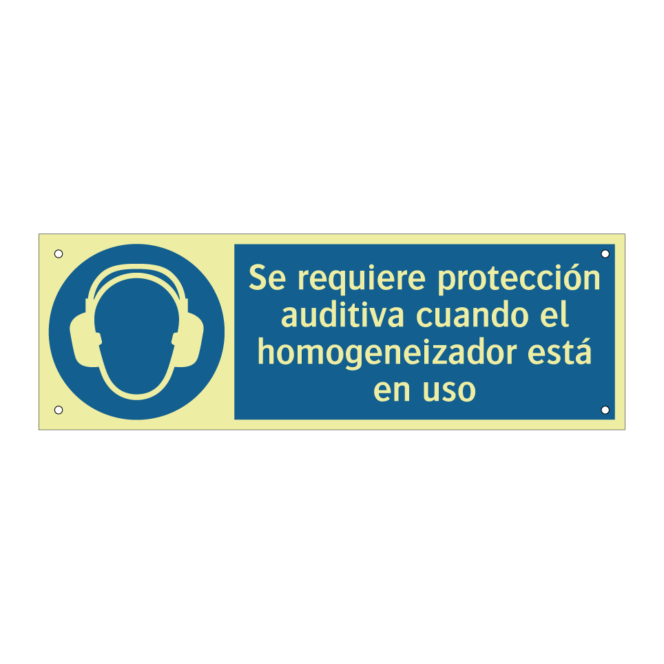 Se requiere protección auditiva cuando el homogeneizador está en uso