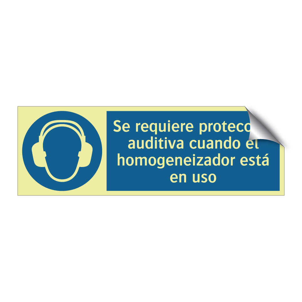 Se requiere protección auditiva cuando el homogeneizador está en uso