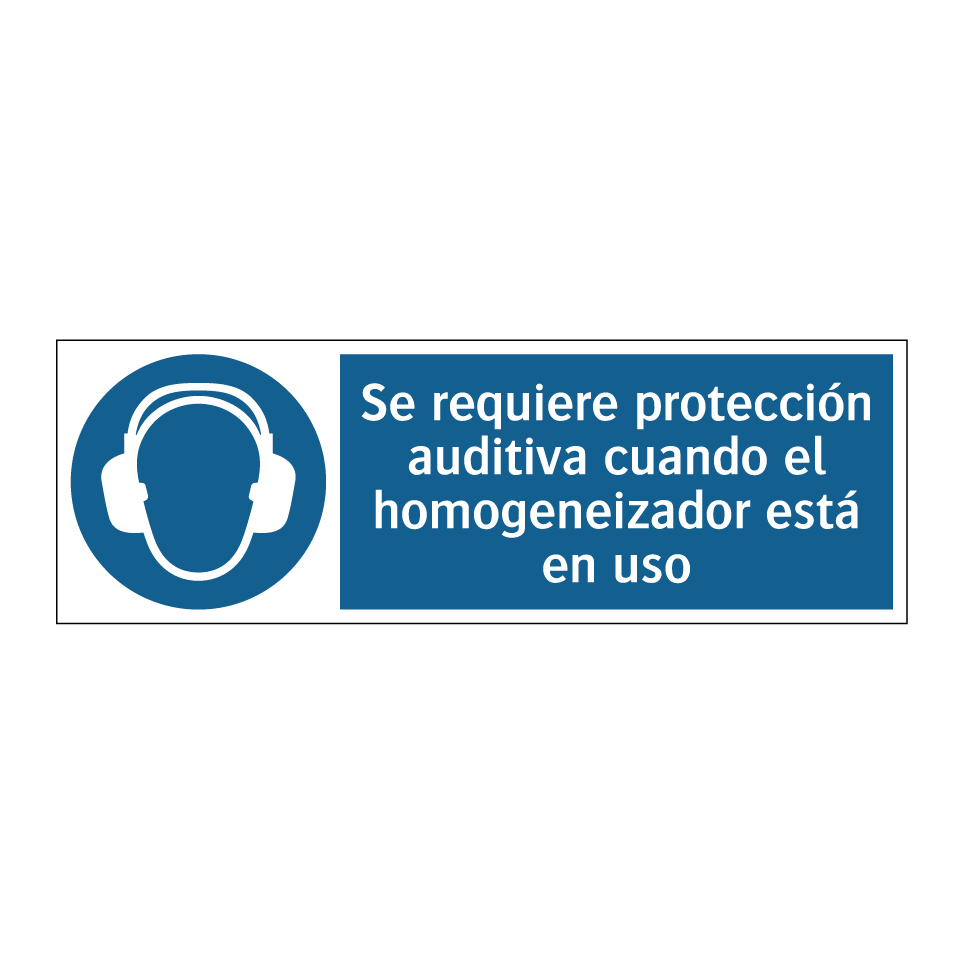 Se requiere protección auditiva cuando el homogeneizador está en uso