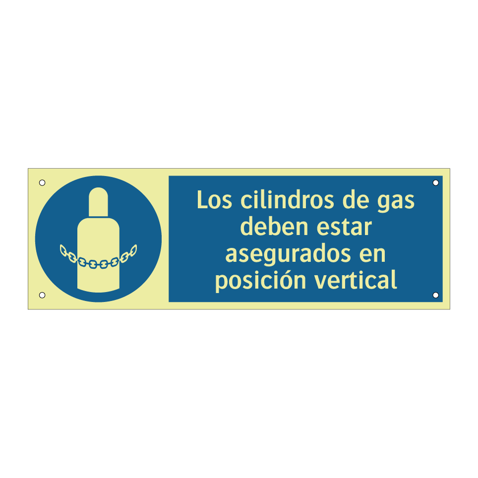 Los cilindros de gas deben estar asegurados en posición vertical